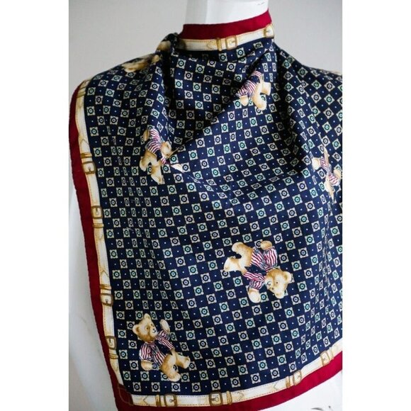 Vintage Bear Print Geometric Background Small Multicolour  Scarf - Picture 1 of 3